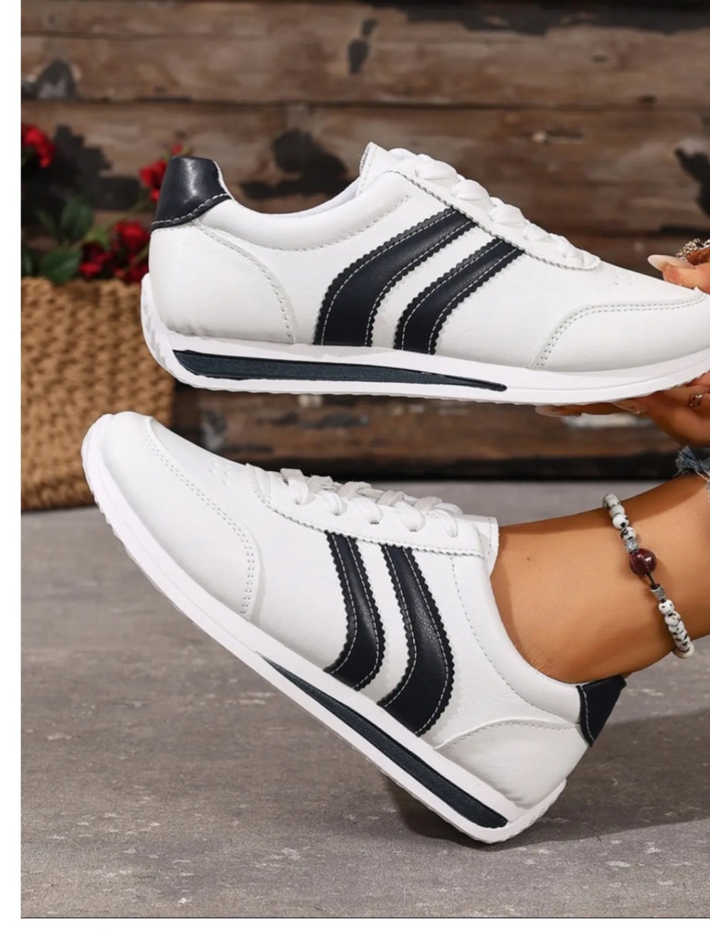 Women's Lightweight Casual Sneakers in White and Navy